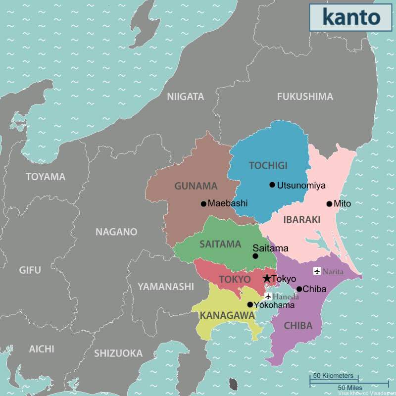 bản đồ nhật bản vùng kanto có vô số điểm đến du lịch tuyệt vời