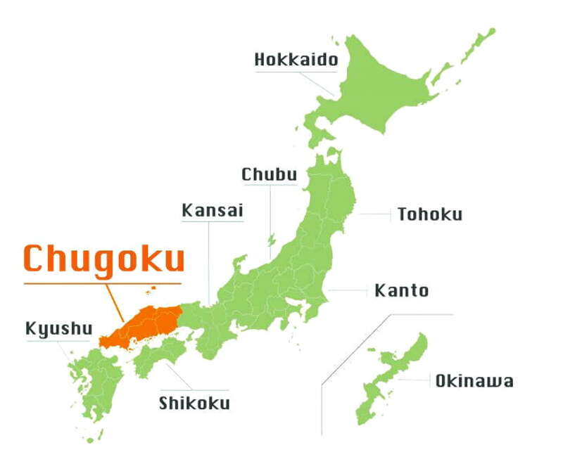 chugoku nằm phía tây đảo honshu theo bản đồ nhật bản các tỉnh