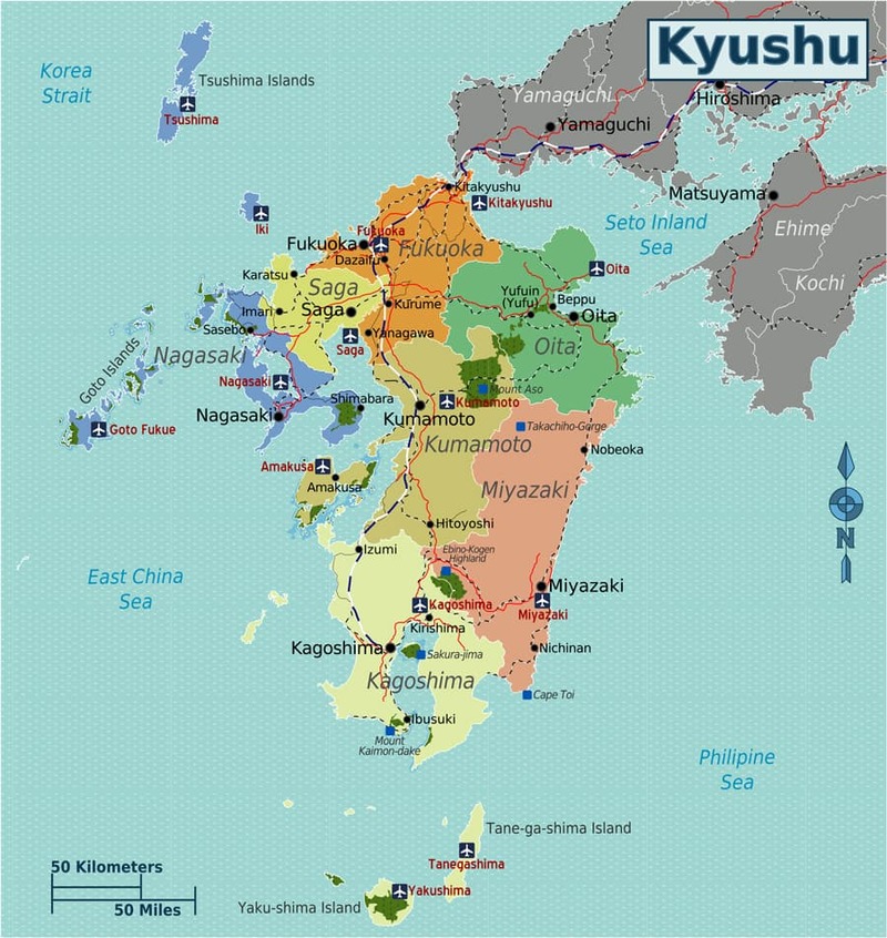 vùng kyushu & okinawa nằm ở cực nam trên bản đồ nhật bản