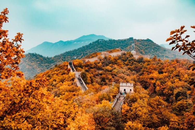 Vạn Lý Trường Thành uốn lượn mềm mại trong sắc vàng cam đầy thu hút