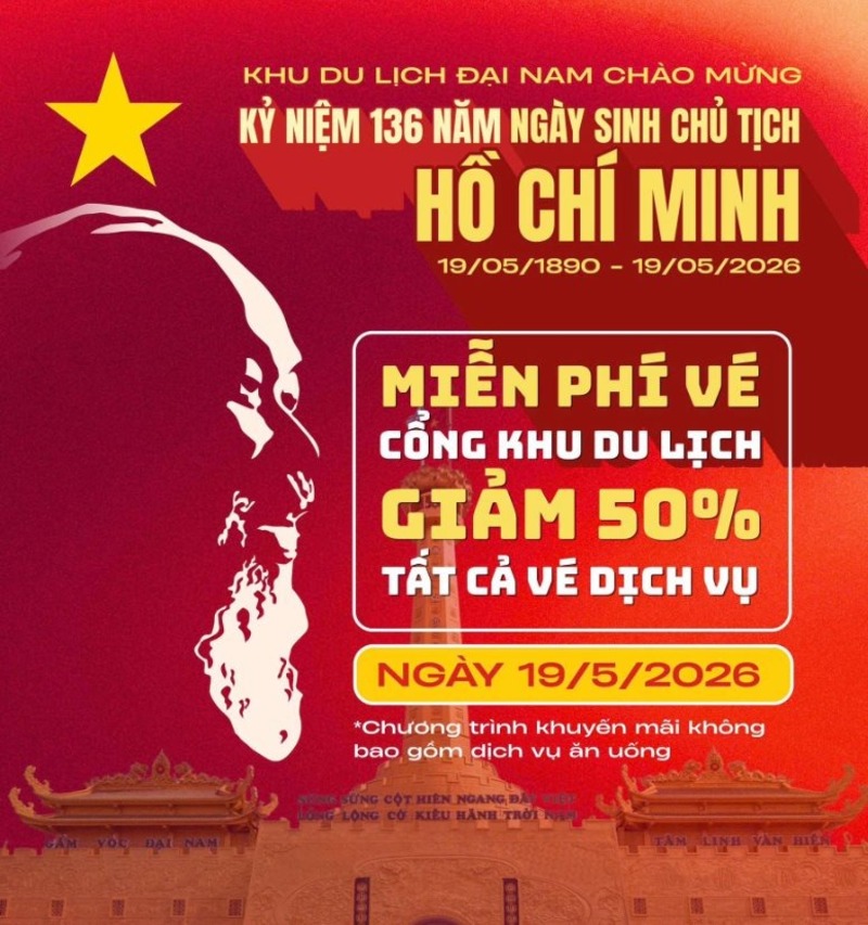 ưu đãi giá vé khu du lịch đại nam ngày 19/5