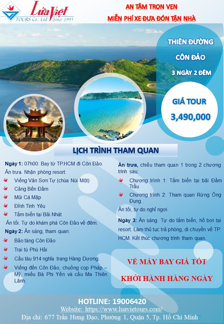 LỊCH TRÌNH THAM QUAN CÔN ĐẢO